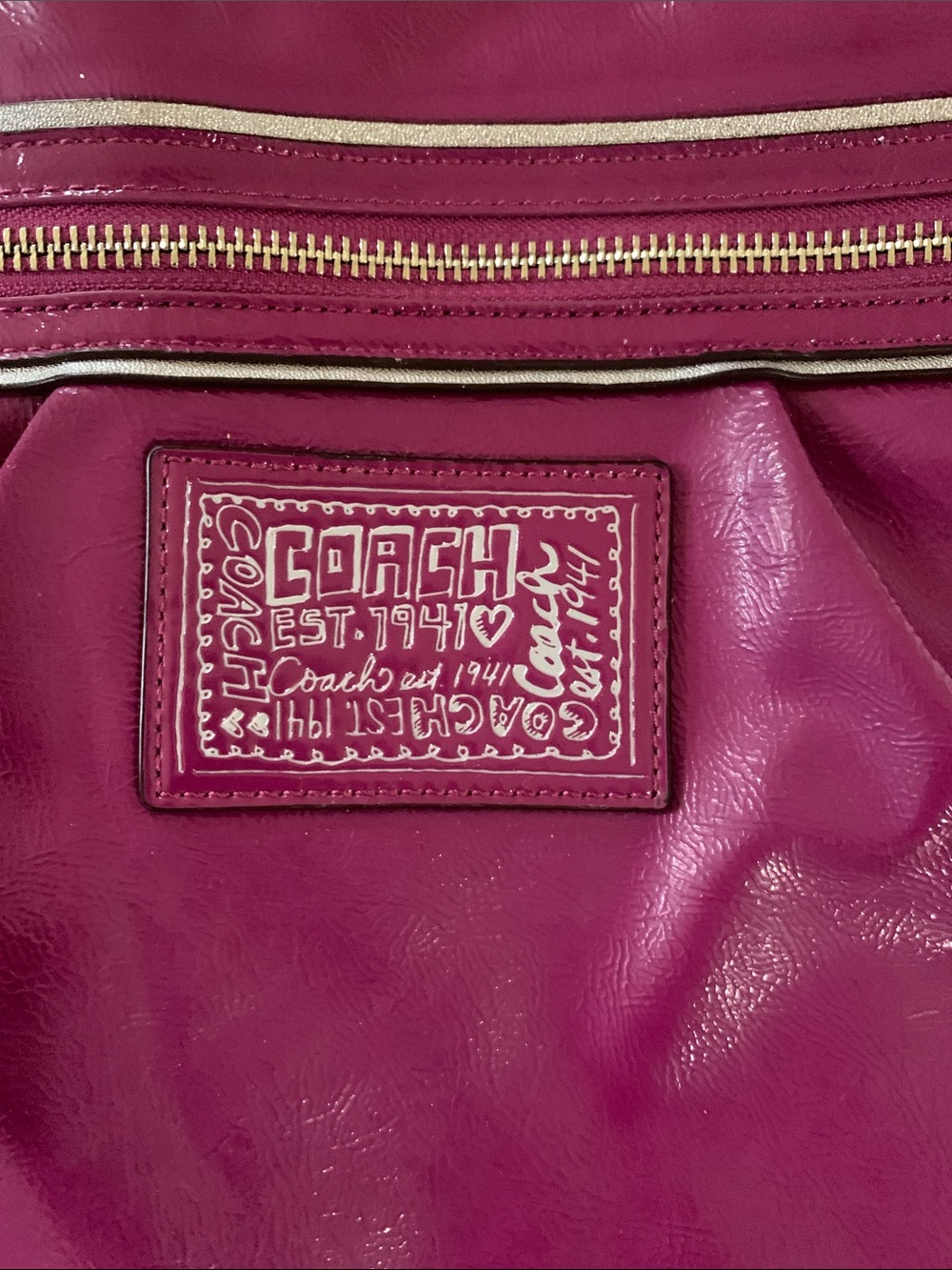 Coach Poppy Magenta Patent Leather Tote with Zip Pocket - Picture 2 of 5